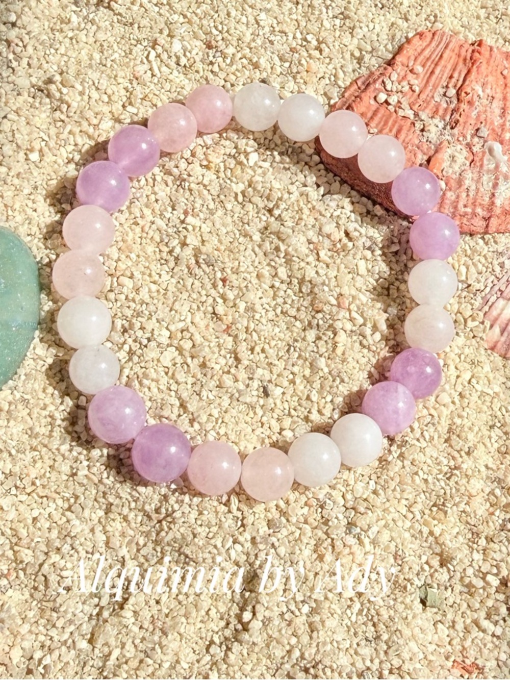 10mm  gold lavender jade and pink jade beaded bracelet